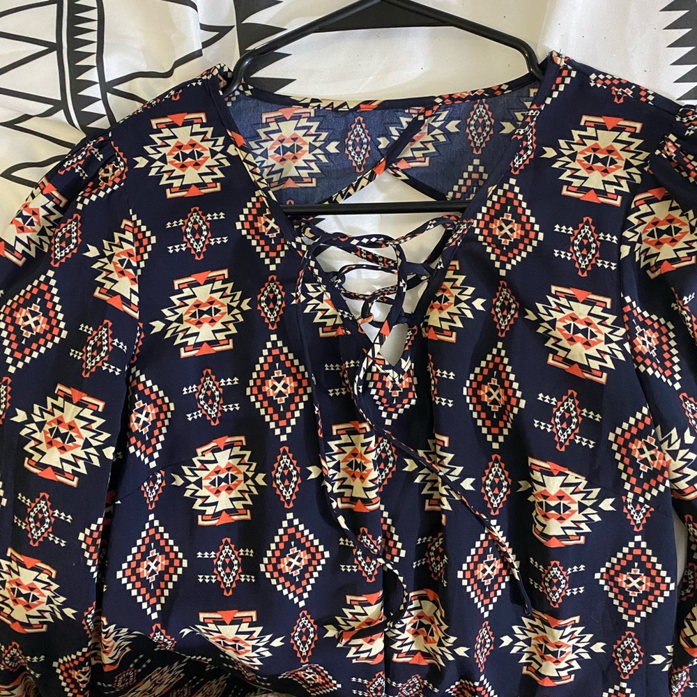 Xhiliration Aztec dress- blue, orange & white. Medium. - Picture 3 of 9